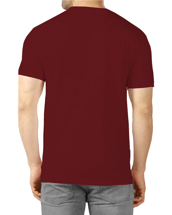 Men Maroon Line Printed Round Neck Half Sleeve T-shirt