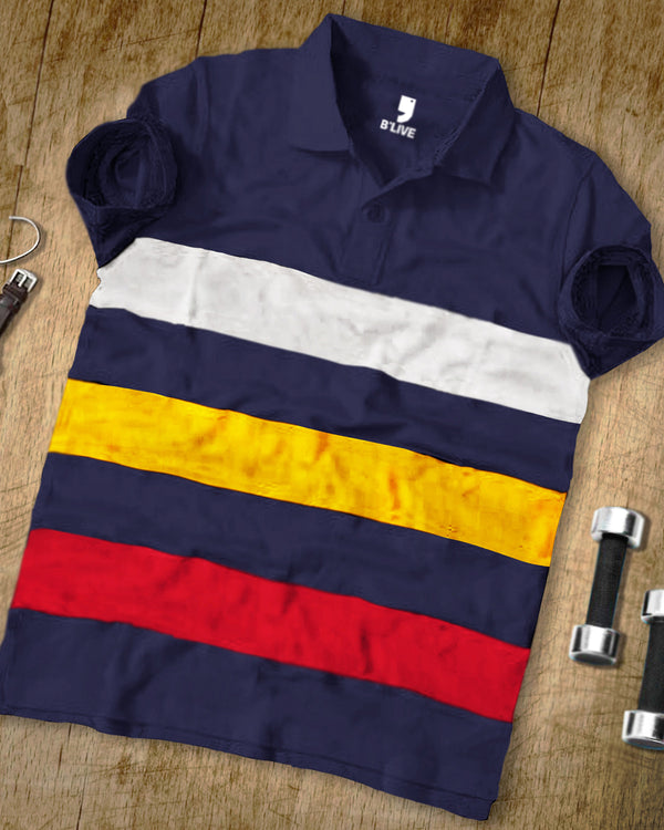 Men Half Sleeve MultiColour Striped Polo T-Shirt