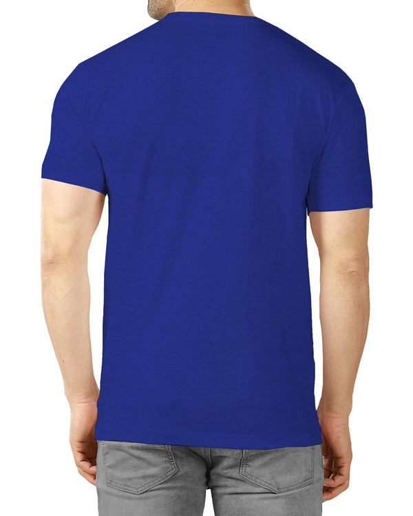 Men Royal Blue Line Printed Round Neck T-shirt