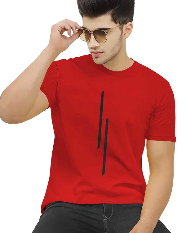 Men Red Line Printed Round Neck Half Sleeve T-shirt