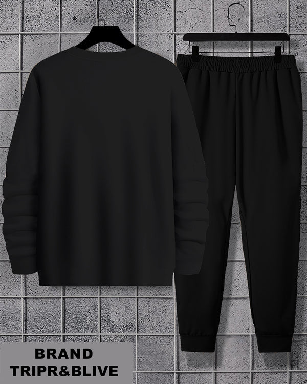 Black Marshmellow Printed Full Sleeve T-shirt & Black Jogger Pant Tracksuit