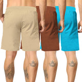 mens short-PACK OF 3-skyblue-brown-beige