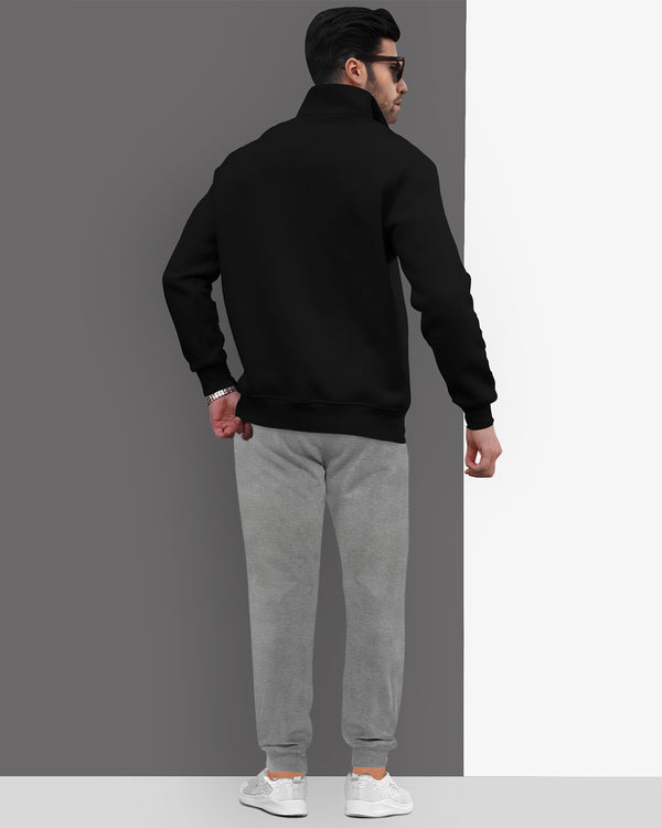 Tracksuit For Men High Neck Black Sweatshirt  / Grey Plain Trackpant