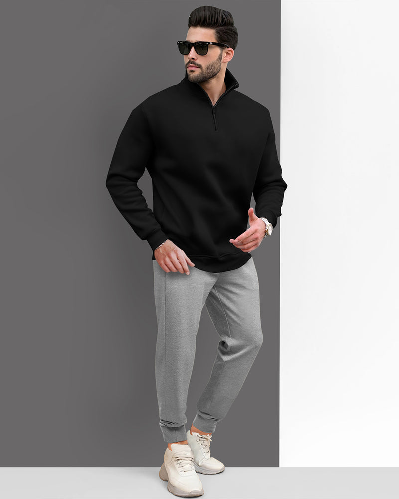 Tracksuit For Men High Neck Black Sweatshirt  / Grey Plain Trackpant