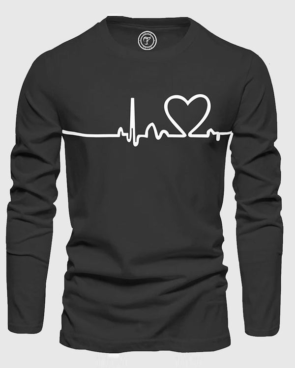 Heartbeat Print Full Sleeve Black Men's T-shirt