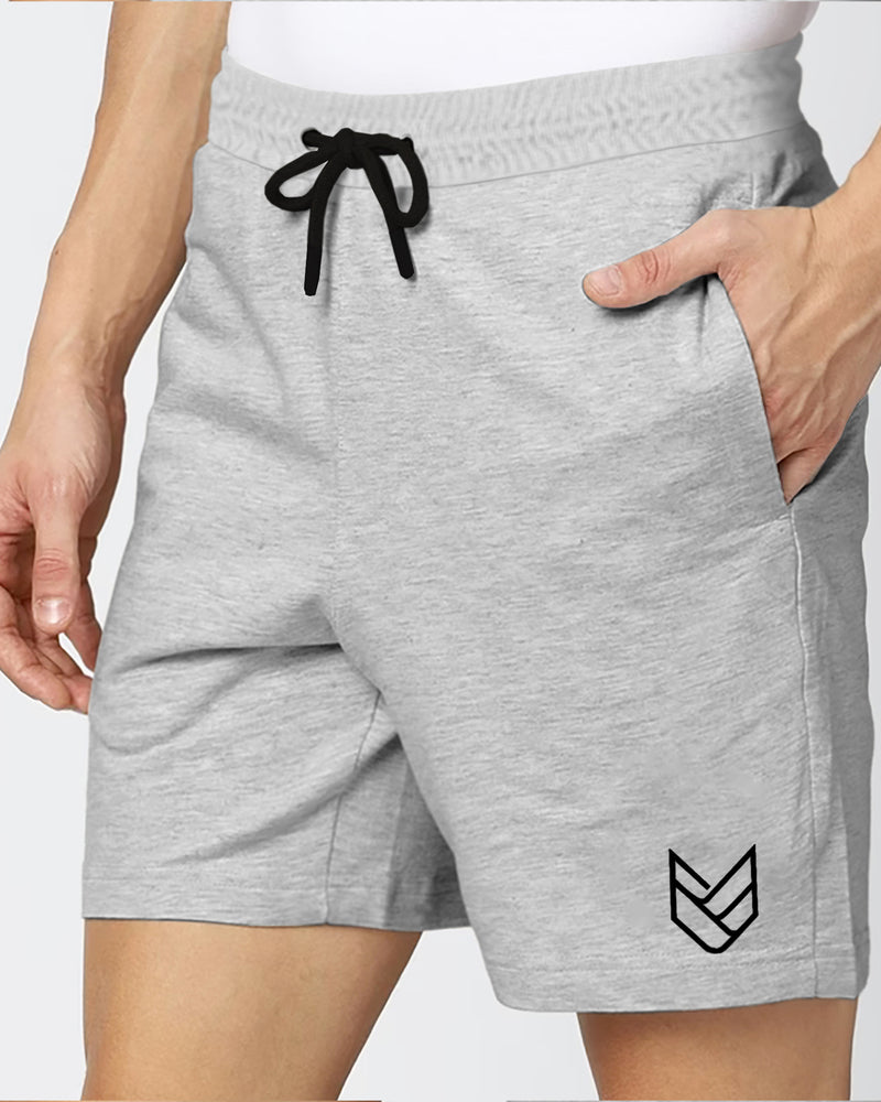 Men Solid Light Grey Arrow Sports Shorts