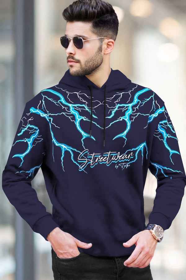 Men Printed Hooded Neck Navy T-Shirt