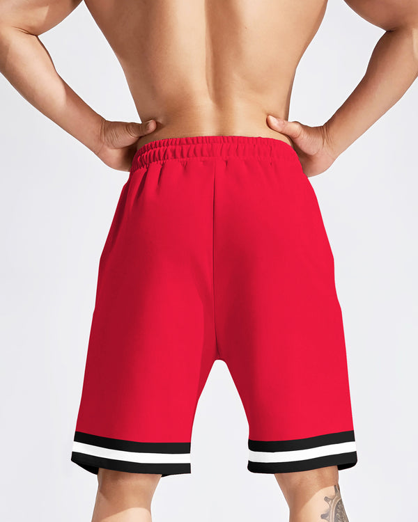 Men Red Knee Length Sports Shorts