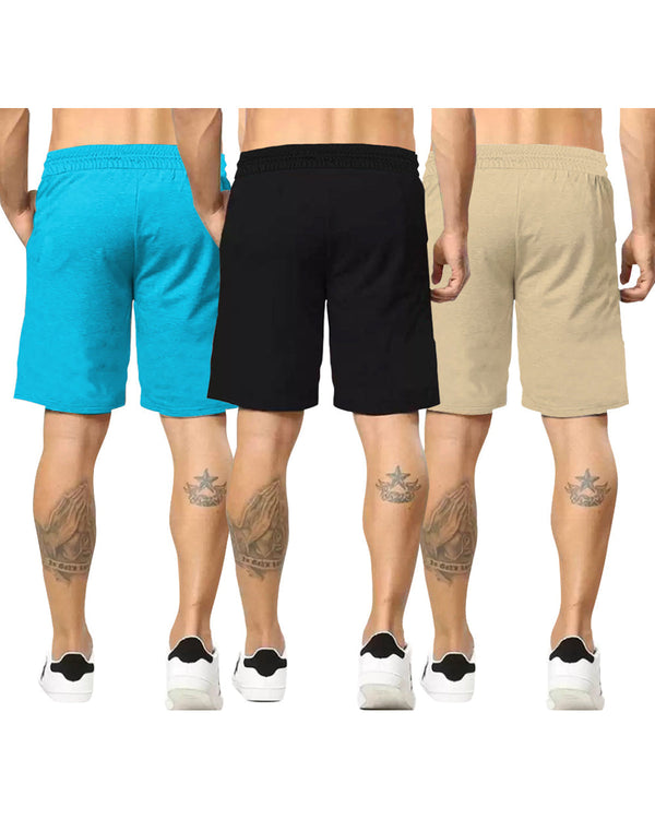 mens short-PACK OF 3-skyblue-black-beige