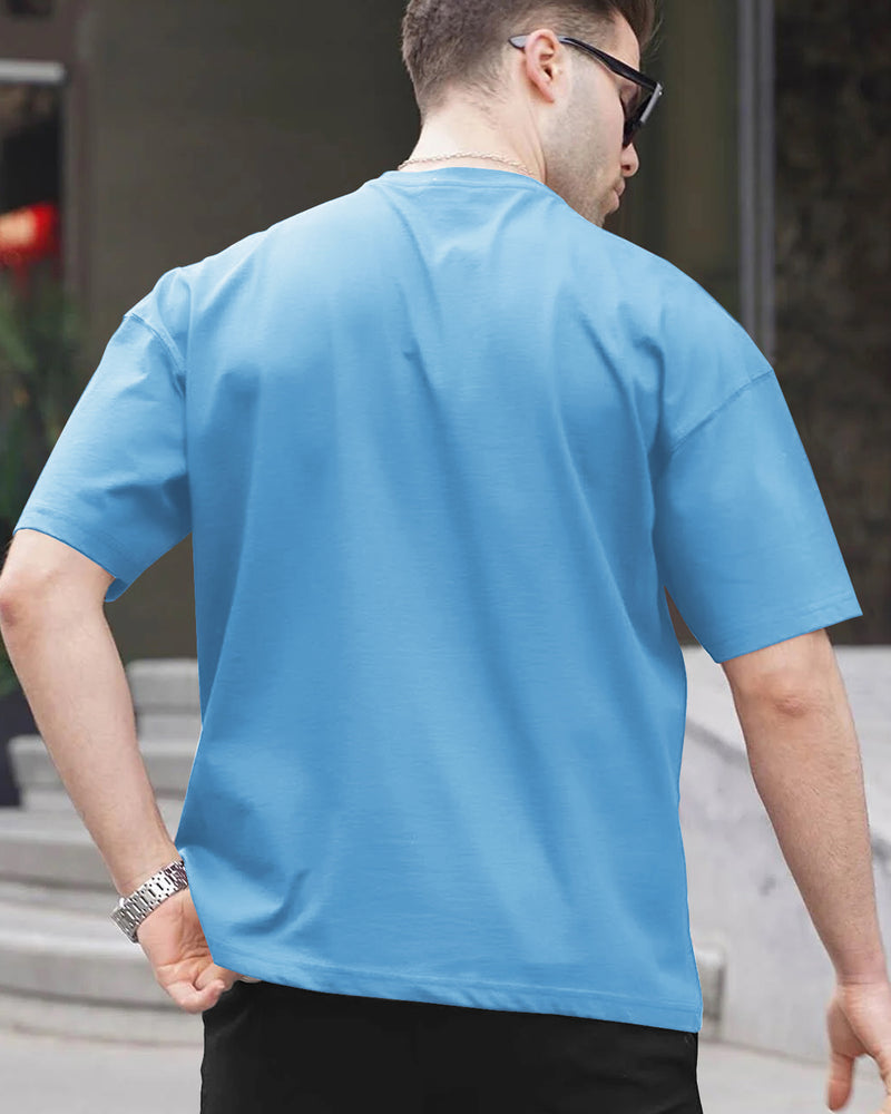 Men Skyblue Oversized with Flap Pocket T-shirt