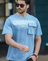 Men Skyblue Oversized with Flap Pocket T-shirt