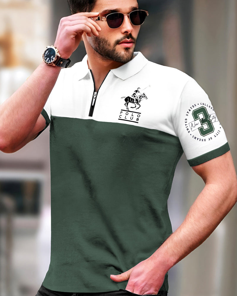 White Olive Green Polo T-Shirt