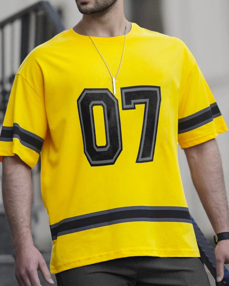 Yellow Number Printed Oversized T-Shirt For Men