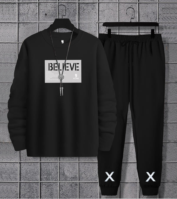 Men Believe Printed Black | Black Tracksuit