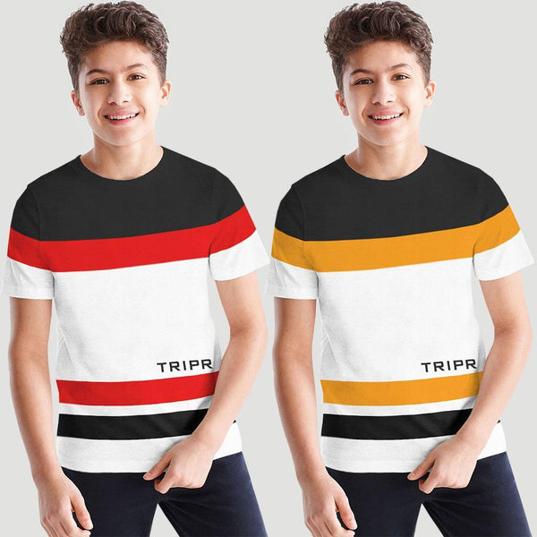 (Pack Of 2) Boys Half Sleeve Colorblock Cotton Blend T-Shirt / Multicolour