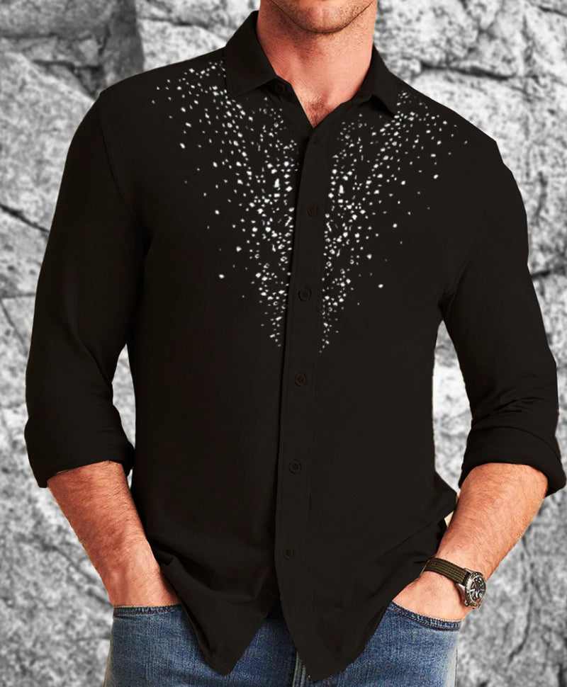 Men Black Regular Fit Printed Spread Collar Casual Shirt