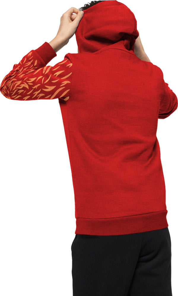 Boys Hooded Full Sleeve Lion Printed Sweatshirt / Red