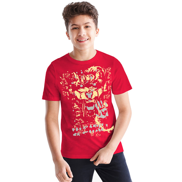 Tripr kids Printed Cotton Blend T Shirt  (Red, Pack of 1)