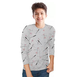 Kids Printed Cotton Blend full sleeve  T Shirt / Navy Blue - Grey