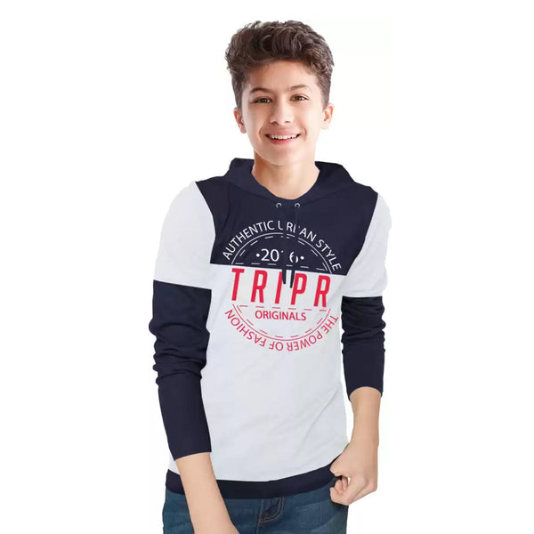 Tripr Kids Printed Cotton Blend T Shirt Dark Blue