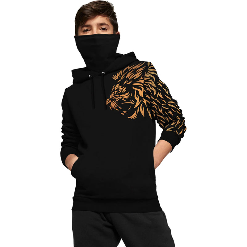 Kids Lion Printed Mask Sweatshirt / Black