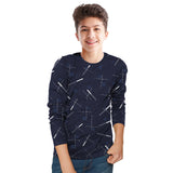 Kids Printed Cotton Blend full sleeve  T Shirt / Navy Blue - Grey