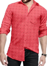 Men Printed Casual Pink Shirt