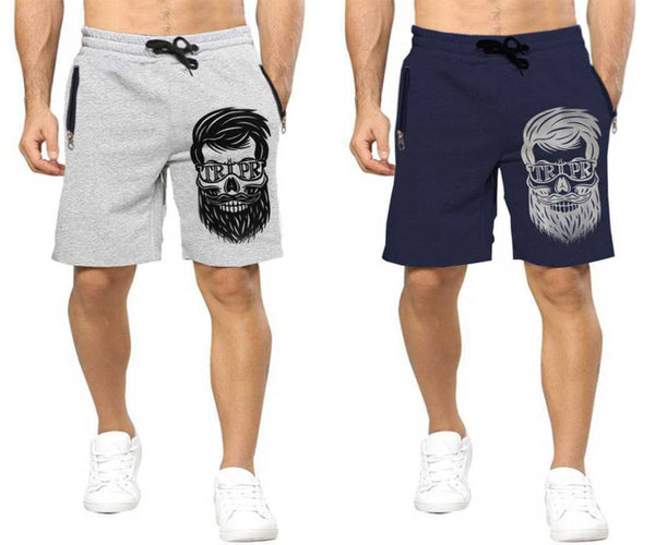 Beard Printed Men Dark Blue Grey Regular Shorts (pack of 2)