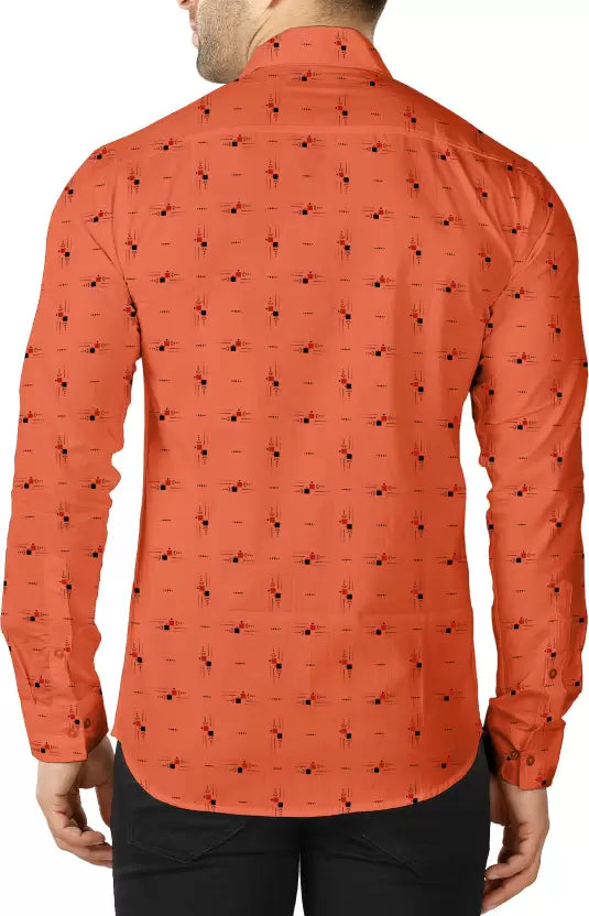 Men Printed Casual Full Hand Shirt / Orange