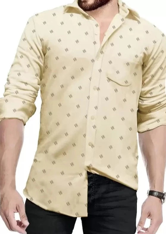 Men Printed Full Sleeve Casual Shirt / Beige