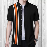 Men Striped Casual Black, Orange Striped Half Hand Shirt